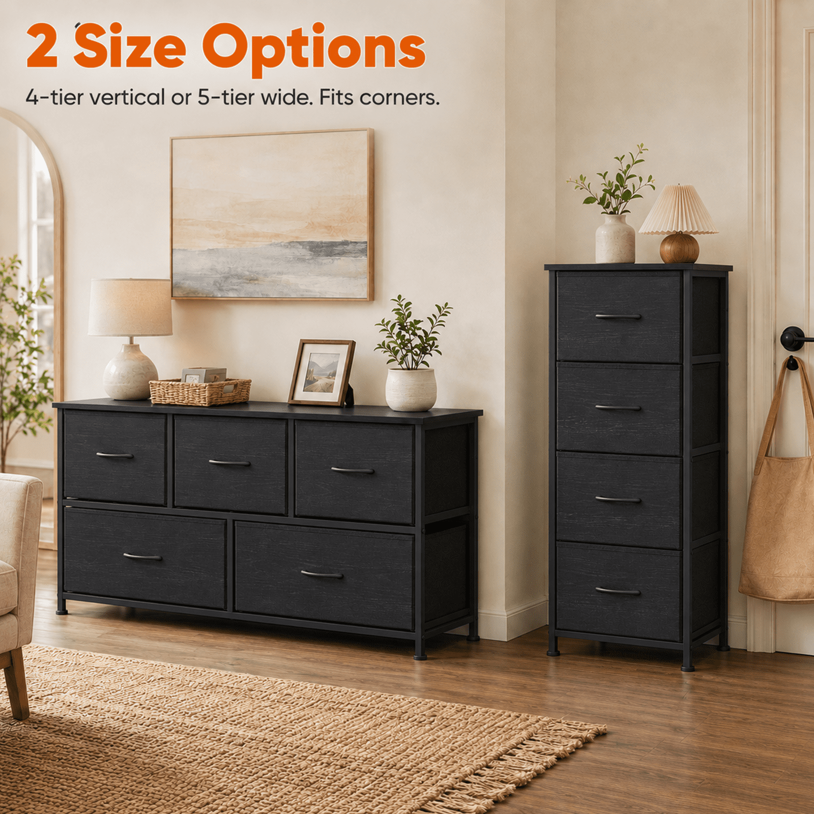 Alvantor Dresser for Bedroom with 4/5 Storage Drawers, Dressers Chest of Drawers Fabric Dresser with Sturdy Steel Frame, Wooden Top Cabinet Night Stand Dresser for Closet
