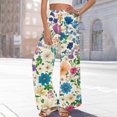 thumbnail image 6 of WTOBBY Women's Flowy Floral Wide Leg Pants with Adjustable High Waist Drawstring, Functional Pockets and Relaxed Casual Fit for Farmers Markets and Summer Festivities,Royal Blue XL, 6 of 7