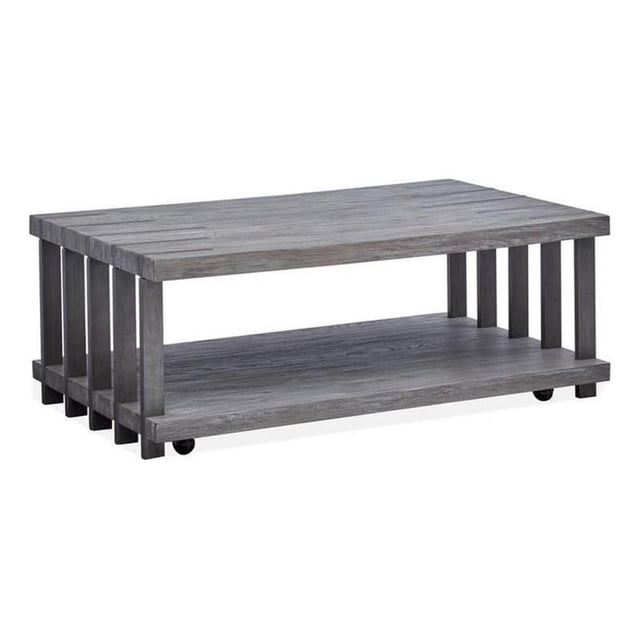 Bowery Hill Table de Cocktail Rustique en Bois Naturel avec Roulettes Gravier Patiné