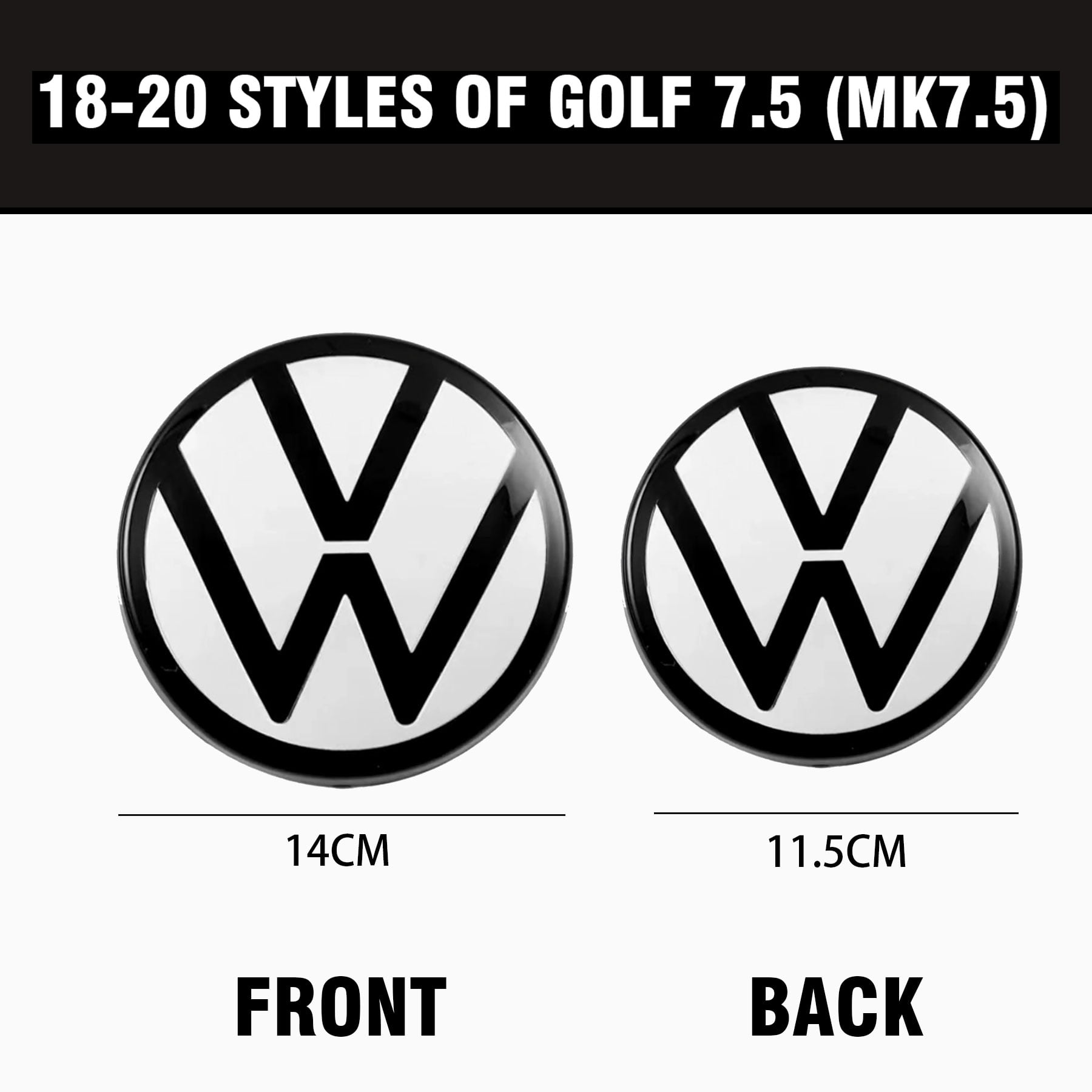 VW GOLF 7.5 ラゲージカバー　ロゴ入り black/white Mirror style Car Front Grill/Rear Trunk Emblem Lid
