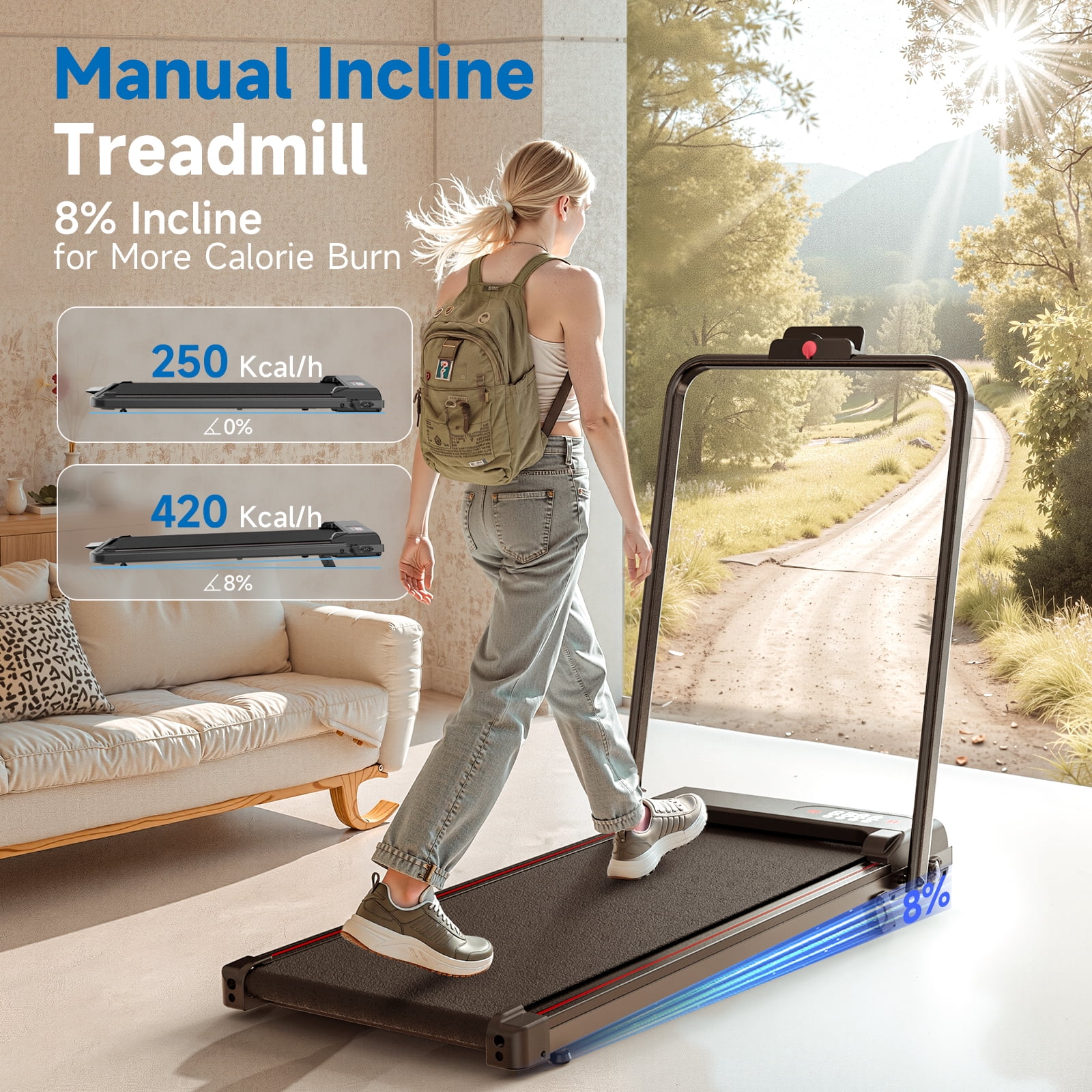 Evitormill 4 in 1 Foldable Treadmills with Handle/Handrails - 2.5HP Low Noise Folding Walking Pad, Supports 265 Lbs (Black)