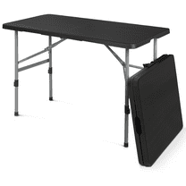 MoNiBloom 4 Ft Plastic Foldable Table, Indoor Outdoor Desk with Carrying Handle and Height Adjustable, Black