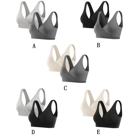 

Mixpiju 2 PCS Pregnant Bra Women s Plain Color Underwear Maternity Nursing Bras Vest Tops Black Gray XL
