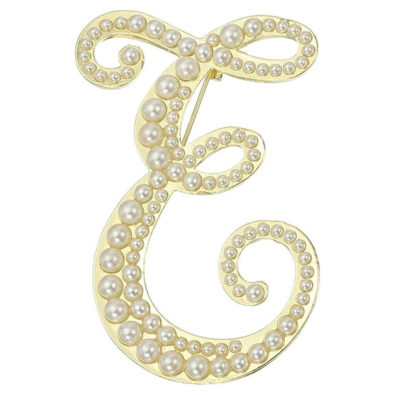 Uxcell Letter Brooch Pins, Pearl Initial Rhinestone Alphabet E Letter Lapel Badges Pin for Women, Gold Tone
