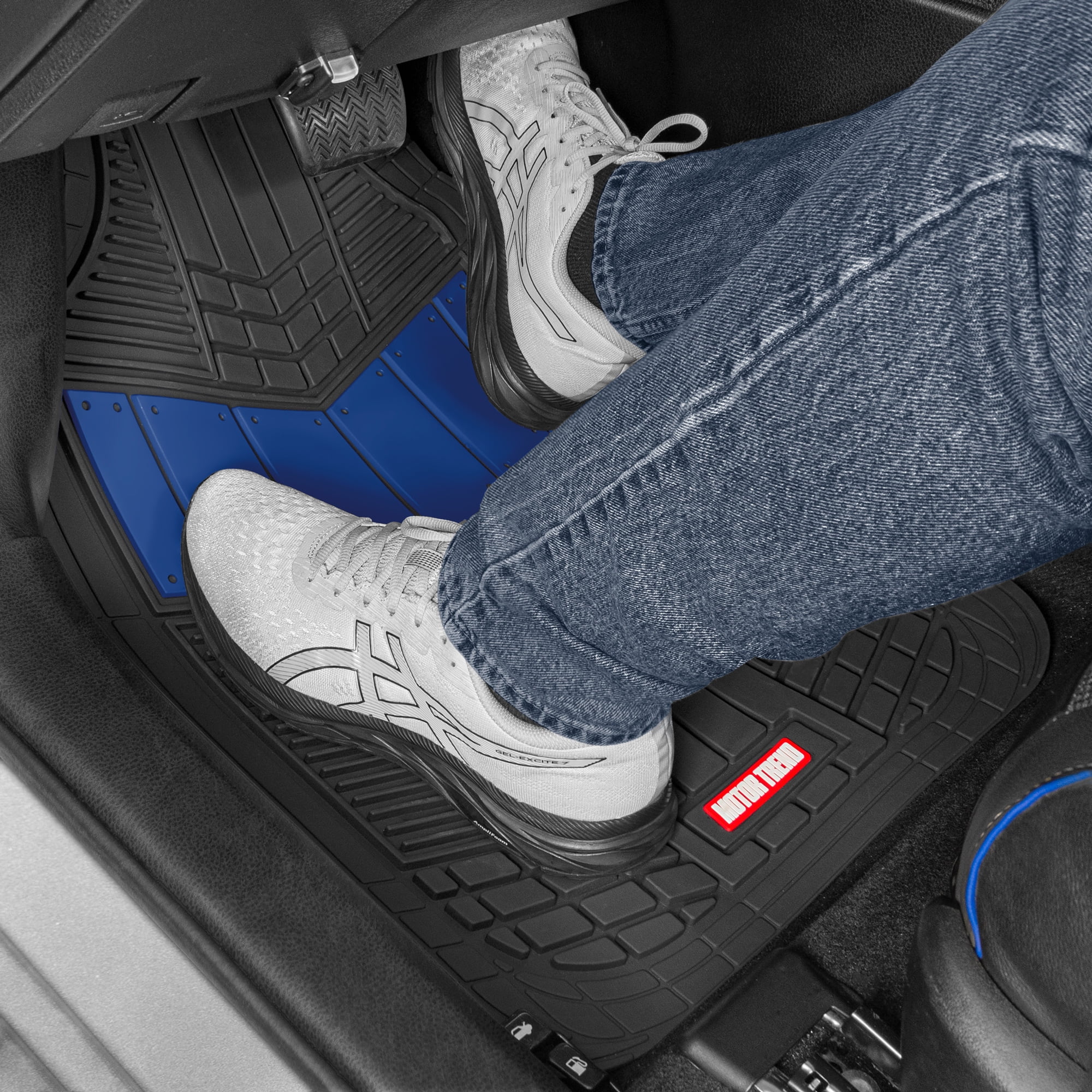 BDK Heavy Duty Blue Rubber Car Mats Full Set - Universal Trim-To-Fit All Weather Floor Mats - Floor Mats for Car Accessories - Front & Back Interior Floor Mats for Truck Accessories