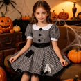 thumbnail image 4 of ZHOGXU Halloween Kids Girls Dresses Plaid Puff Short Sleeve Peter Pan Collar Dress Fancy Cute Grown For Theme Party,Black,12-14 years, 4 of 9