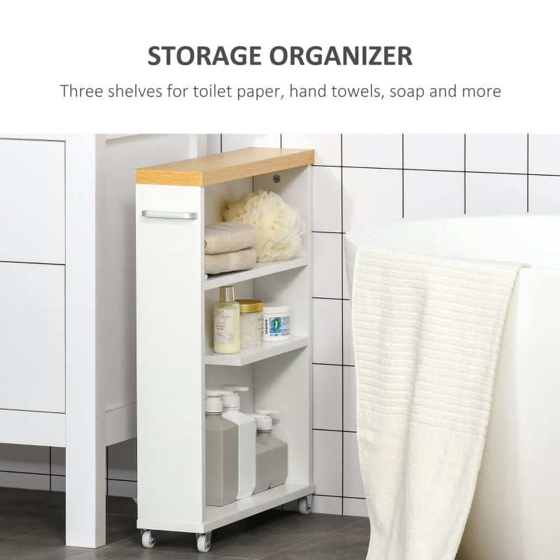 Alvantor Slim Bathroom Storage Cabinet with Wheels, Narrow Rolling Organizer 19.75"W x 5"D x 26.5"H White