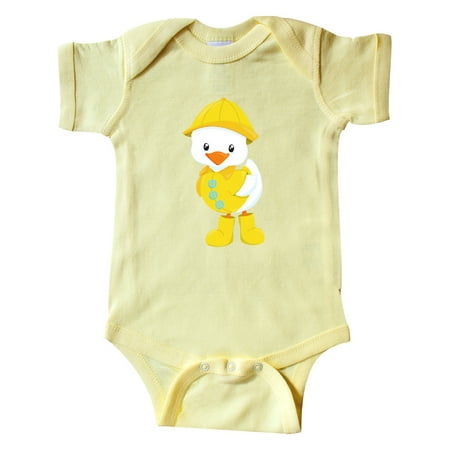 

Inktastic Cute Duck In Yellow Raincoat And Boots Baby Duck Gift Baby Boy or Baby Girl Bodysuit