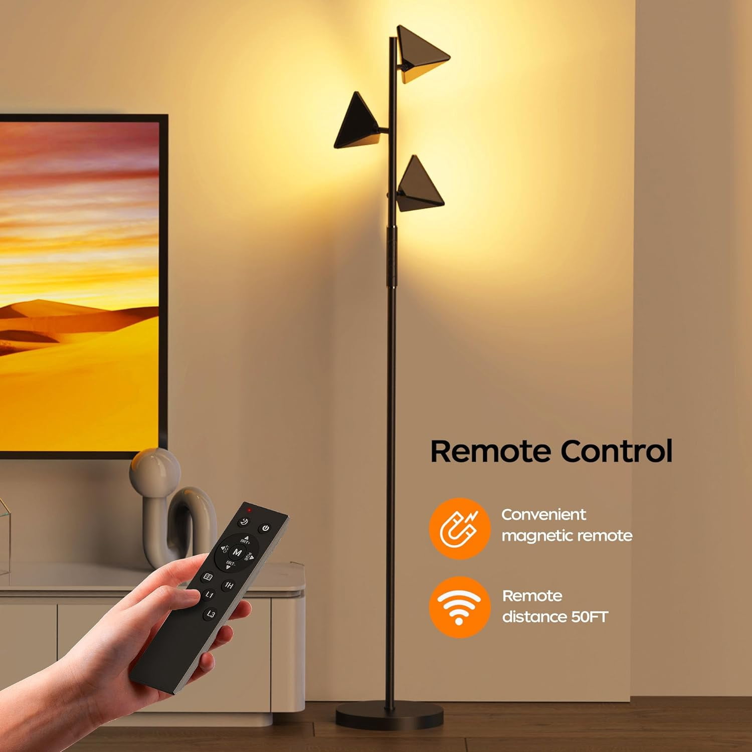 36W LED Tree Floor Lamp Modern Dimmable Lamp with Remote & Touch Control 4 Color Temperatures Rotatable LED Lights Light