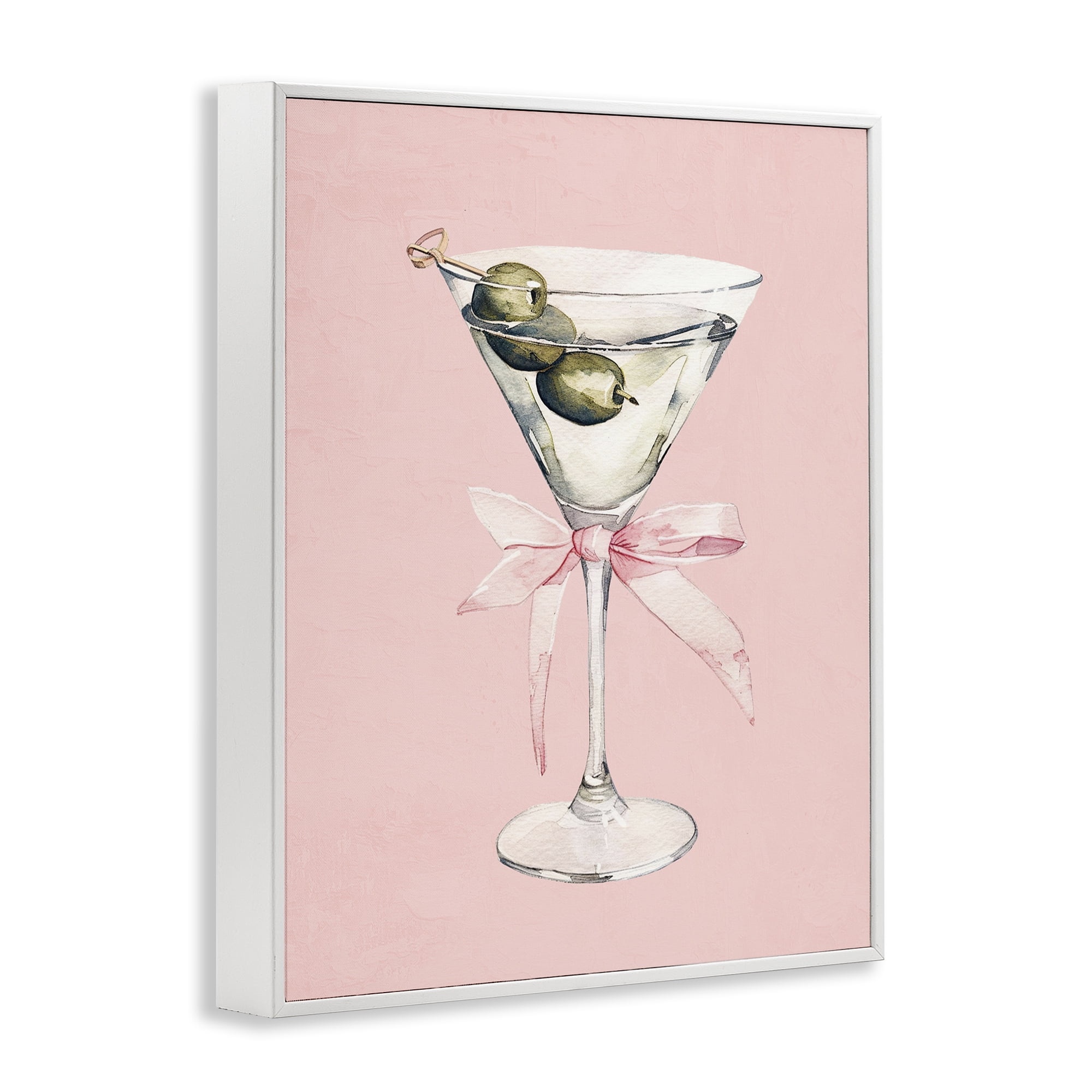 Stupell Industries Martini with Pink Bow White Framed Giclee Art, design by Kim Allen