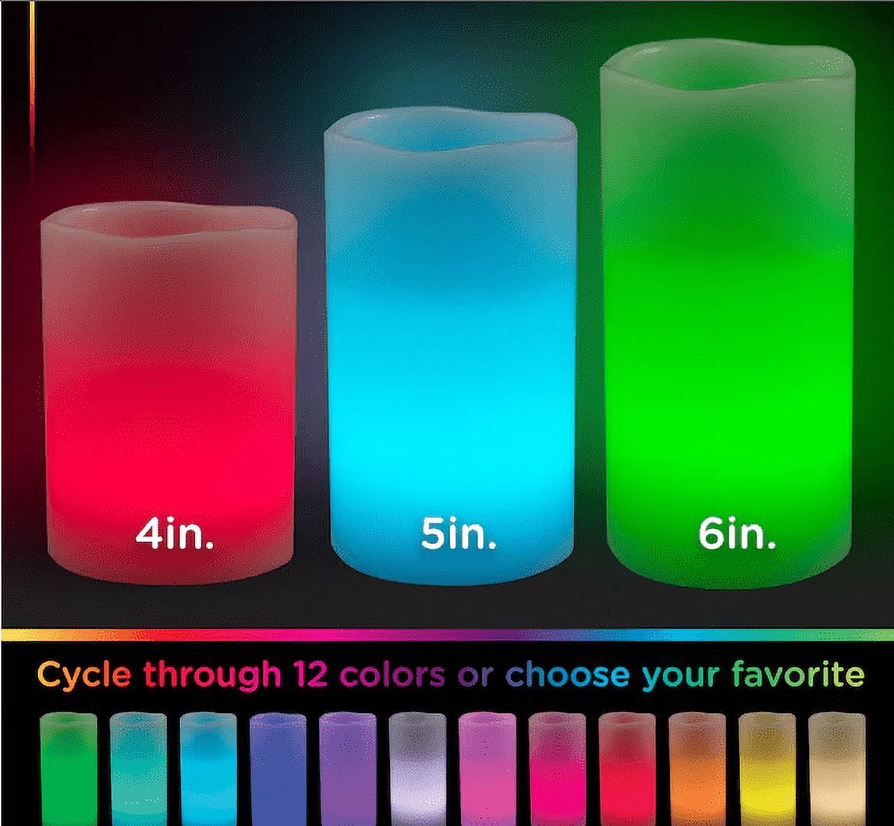 Enbrighten Basics Flameless Flickering LED Candles, Battery Operated, Color Changing, Remote Included, Perfect for Home décor, Special Occassions, 3 Piece Set
