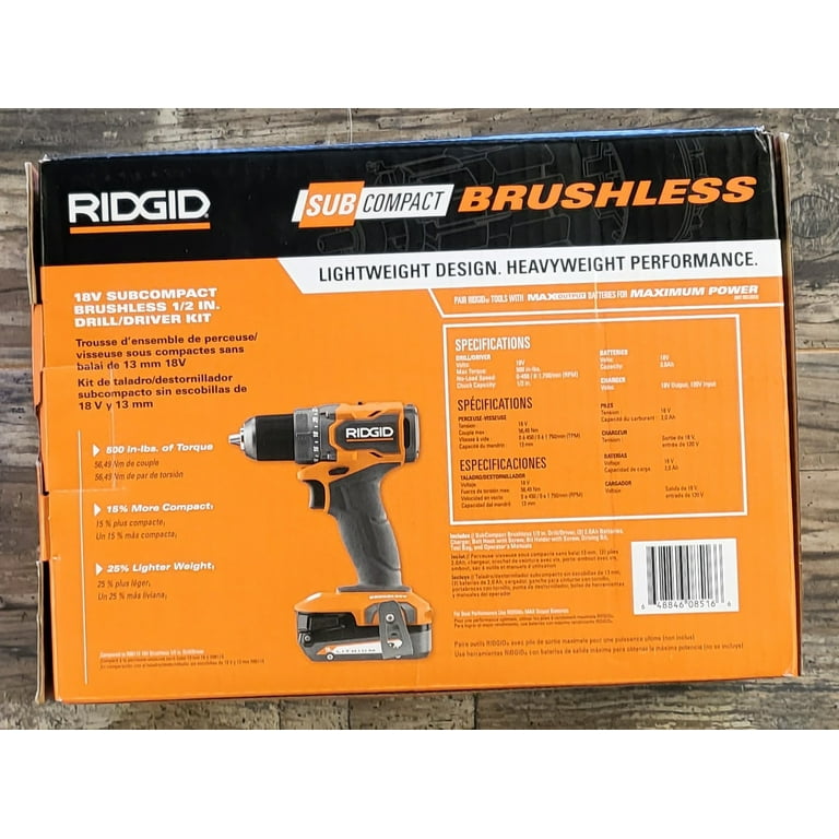 RIDGID 18V Brushless Sub Compact Cordless 1 2 in. Drill Driver Kit with 2 2.0 Ah Battery Charger and Bag Walmart