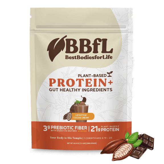BBfL Protein Functional Powder, 21g Protein, Vegan Plant Based, Cocoa, Prebiotics, Digestive Enzymes, 15 Servings