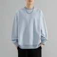 thumbnail image 2 of VSSSJ Men's Oversized Sweatshirt Relaxed Fit Round Neck Long Sleeve Drop Shoulder Casual Solid Versatile Sports Pullover Top Blue M, 2 of 7