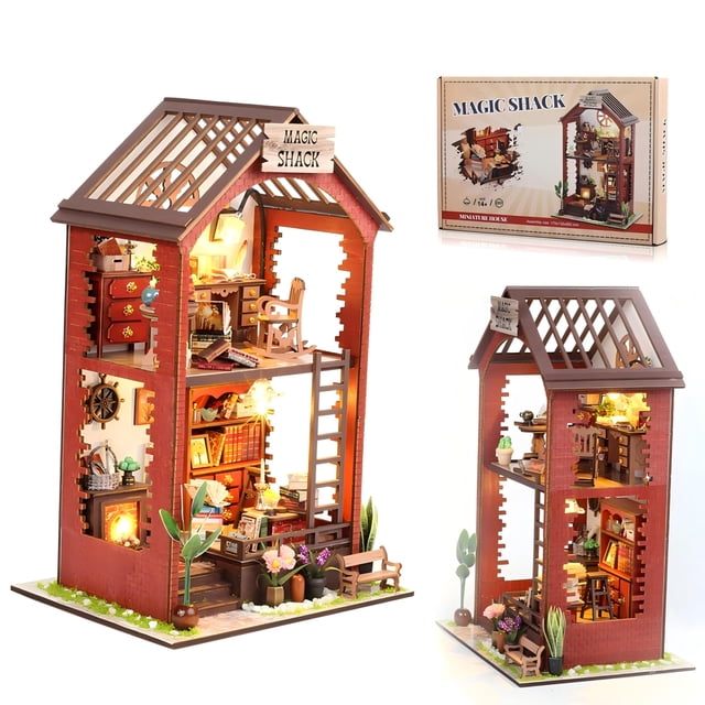 Kit de rincón para libros de bricolaje Lycidae, rompecabezas 3D de madera con muebles y luz