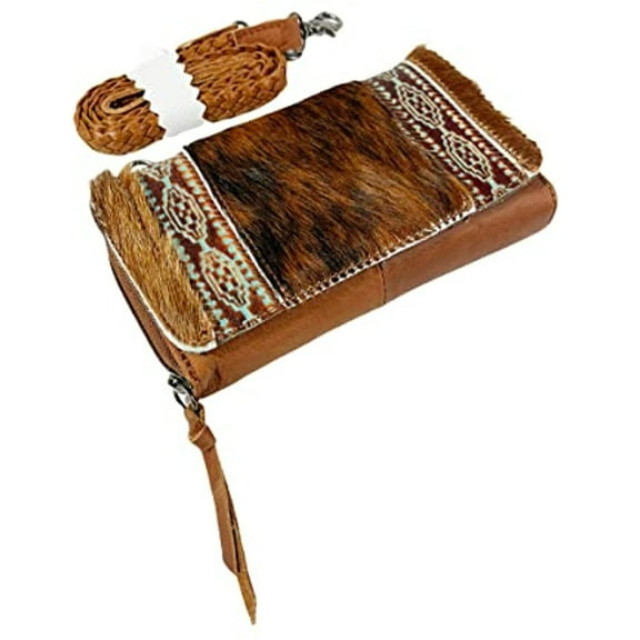 Cowhair Leather Western Tri Fold Wallets Cell Phone Holder