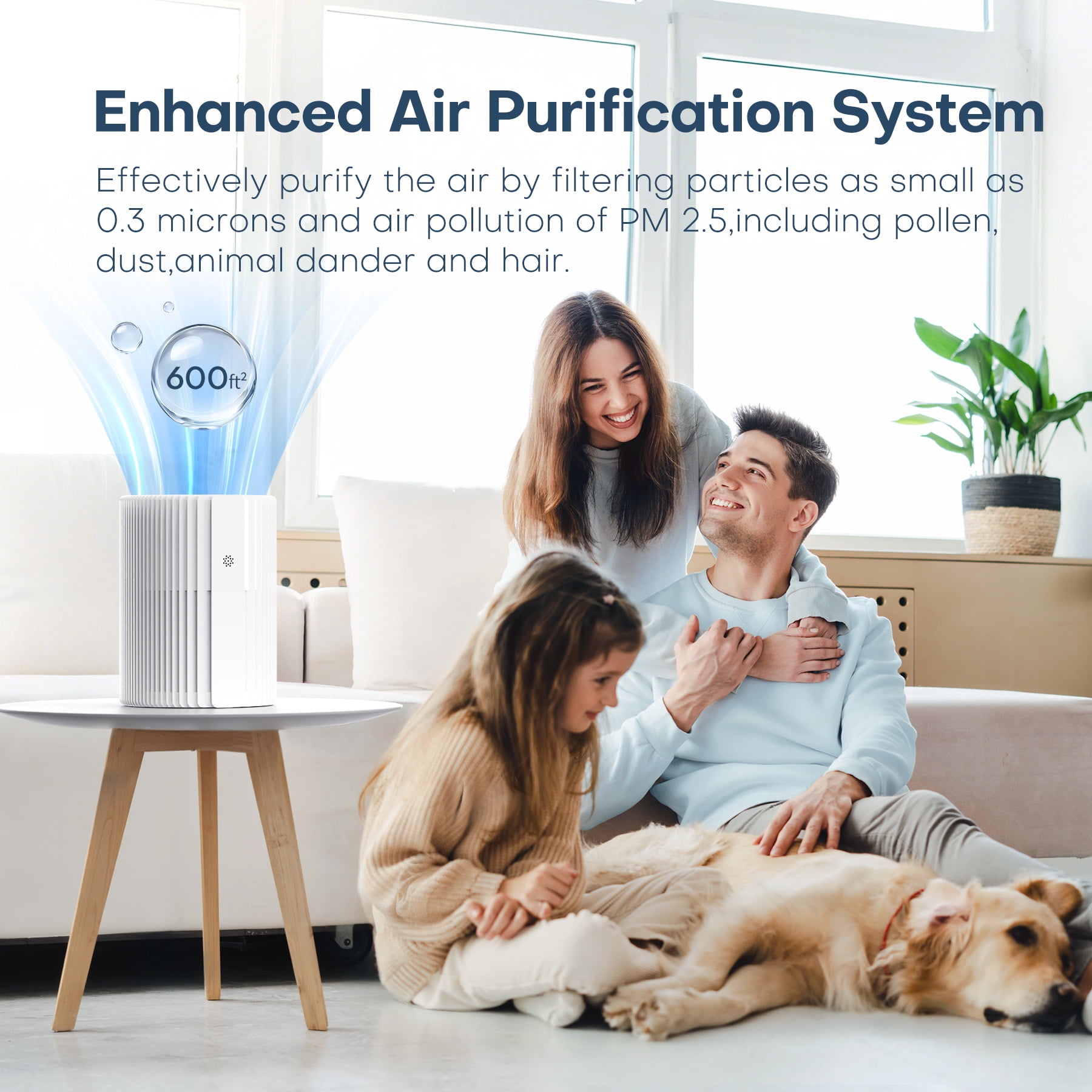 Breezome Air Purifier for Home, HEPA Air Cleaner with Smart WiFi Control, Air Quality Monitor & Sleep Mode, Especially for Pet Hair, Dust, Smoke, Bedroom, Office, White