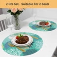 thumbnail image 5 of Aqua Gray Shell Coral Round 13 Inch Placemats Set of 2, Coastal Summer Beach Nautical Ocean HeatResistant Non Slip Place Mats for Dining Table, Wipeable Braided Kitchen Table Mats for Housewarming, 5 of 9