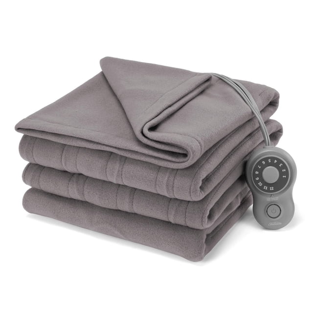 Sunbeam Twin, Full-Queen, King Blanket Fleece, 12 Heat Settings, 12-Hour Auto Shut-Off, Electric Heated Blanket with Controller
