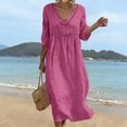 thumbnail image 3 of LYXSSBYX Women's Summer Hollow Eyelet V-Neck Midi Dress, 3/4 Sleeve Loose Flowy Casual Vacation Midi Dress for Wedding Guest Daily Beach, 3 of 8