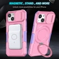 thumbnail image 6 of for iPhone 13 Case with Camera Sliding Cover, [Compatible with MagSafe] with Magnetic Ring Kickstand, Military Grade Heavy Duty Protection Phone Case for iPhone 13, Pink, 6 of 10