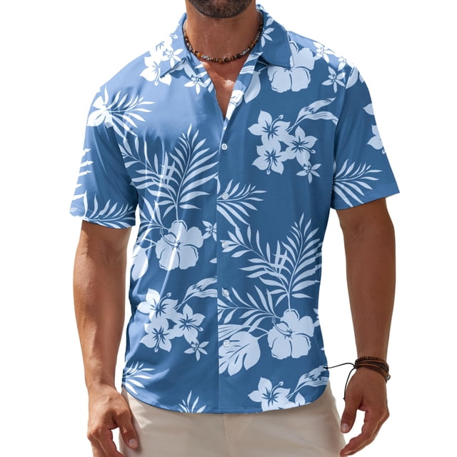 Camisa hawaiana de manga corta BOJIN, sin arrugas, azul, talla L