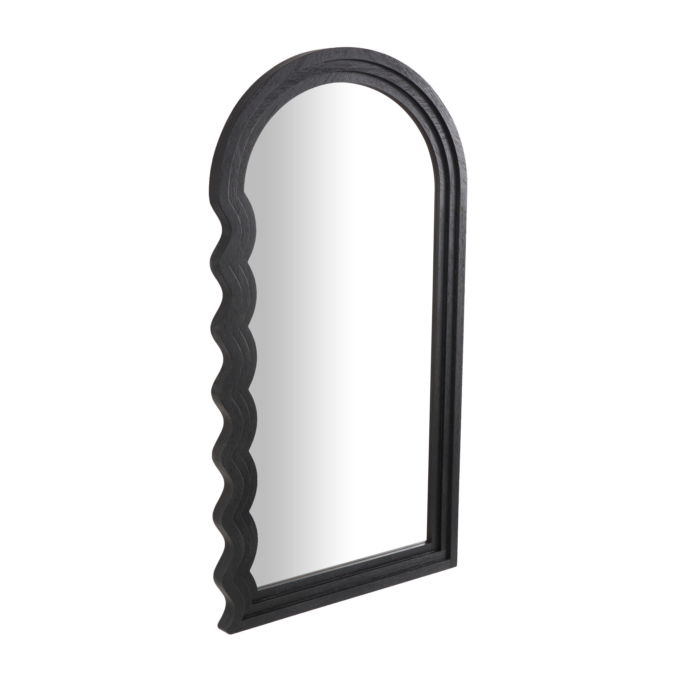 DecMode 28" x 51" Black Handmade Wavy Wall Mirror with Dimensional Carved Frame