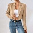thumbnail image 2 of Womens Lapel Collar Cropped Jacket Long Sleeve Open Front Casual Commuter Outerwear Coat Khaki M(M), 2 of 5