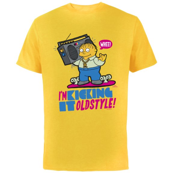 The Simpsons Ralph Wiggum I’m Kicking it Old Style - Short Sleeve Cotton T-Shirt for Adults - Customized-Yellow