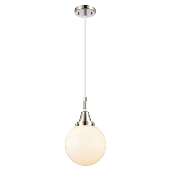 447-1P-PN-G201-8 Innovations Lighting Beacon - 1 Light Cord Hung Mini Pendant-12.63 Inch Tall and 8 Inch Wide-Polished Nickel Finish-Matte White Glass
