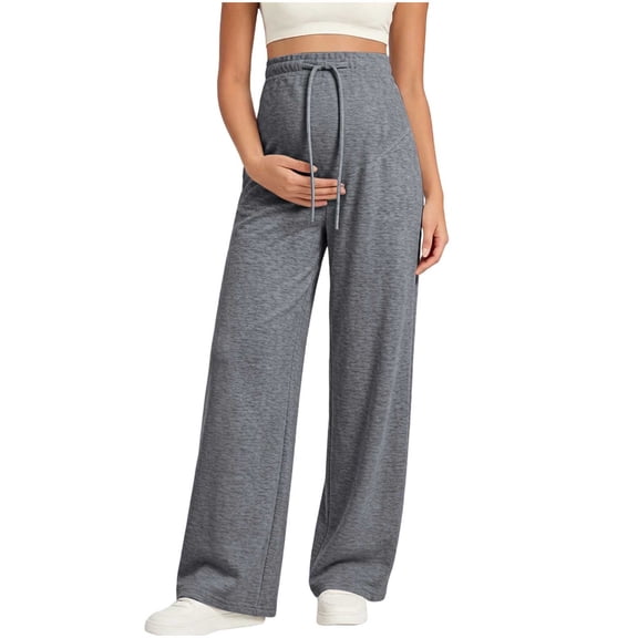 Maternity Over Belly Straight Leg Jeans, Full Length Elastic Waist Breathable, Casual Pregnancy Denim Pants Gray Xl