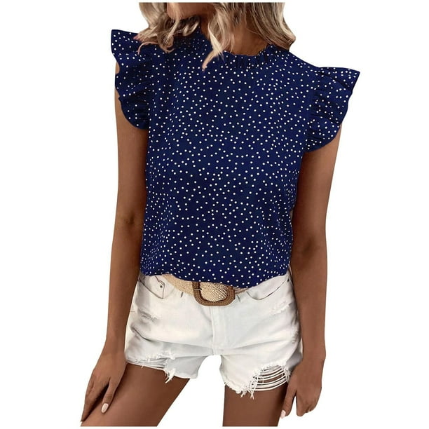 Tops Cortos para las Mujeres Manga de Herradura Impresa Manga Corta Cuello Redondo, Top de Moda para Primavera Verano Casual