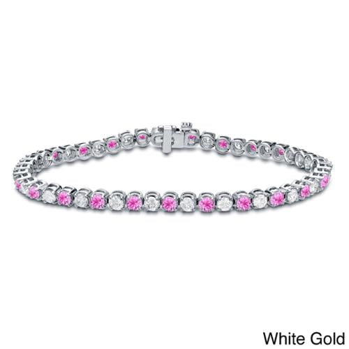 Auriya 14k Gold 2 1 2ct Pink Sapphire and 2 1 2ct TW Diamond Tennis Bracelet (H-I, SI1-SI2) by Overstock