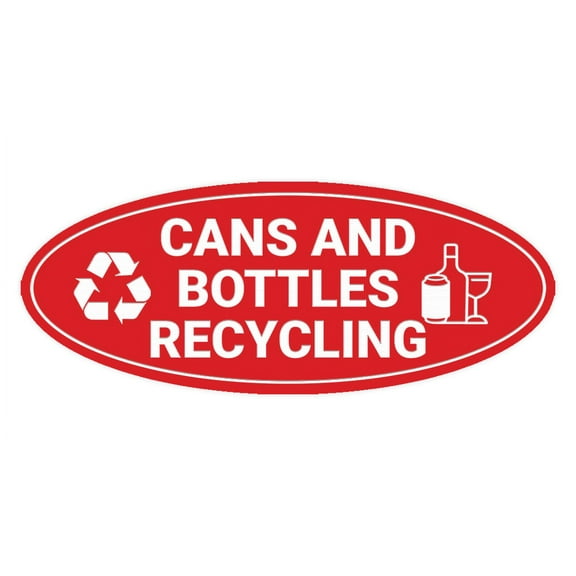 Signs ByLITA Oval Cans and bottles recycling Sign - Laser-Engraved Lettering | Durable ABS Plastic | Vibrant Colors | Powerful Foam Tape (Red) - Large