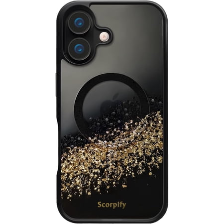 Case for iPhone 17 Case [Compatible with MagSafe] with Gleam Obsidian, Cute Clear Phone Cover Bumper for Women Girls, Glitter Sparkle Gold Foil Flakes & Black Gradient Sparkle