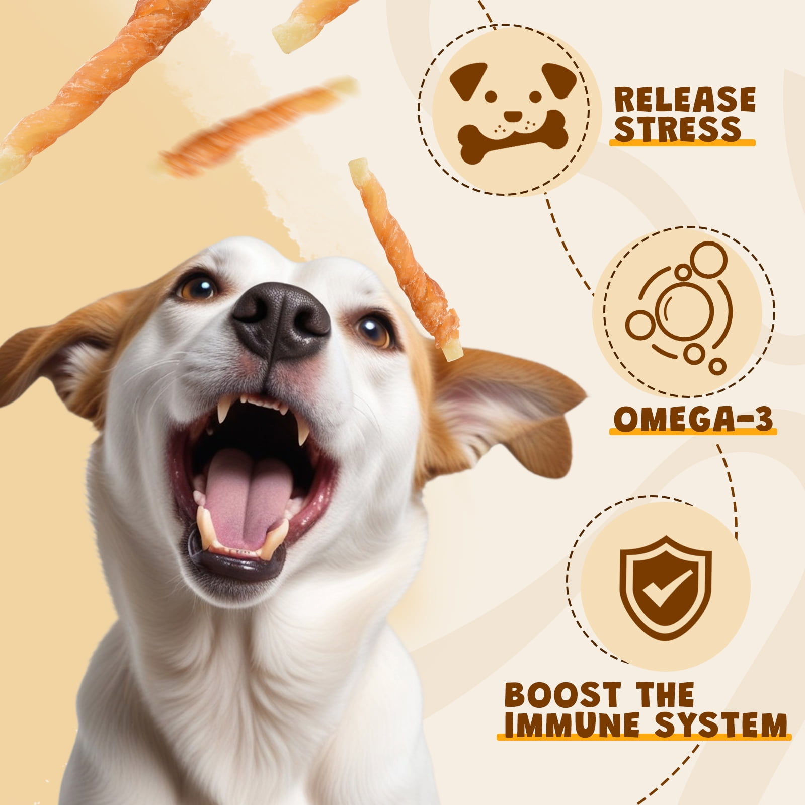 (2 pack) ASMPET Rawhide Free Dog Treats Chicken Jerky Wrap Cod Sticks High Protein Treats for Dogs, Soft Chewy Healthy Natural Treats, 15pcs, 11oz