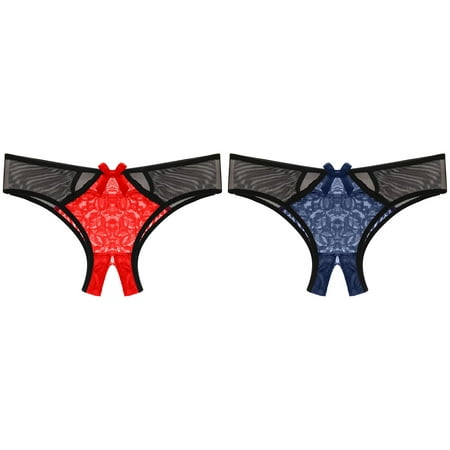 (2-Pack) 2025 New Women sy Underpants Open That Covers Crotch Panties Low Waist Sheer Dress for Women Lace Briefs Underwear