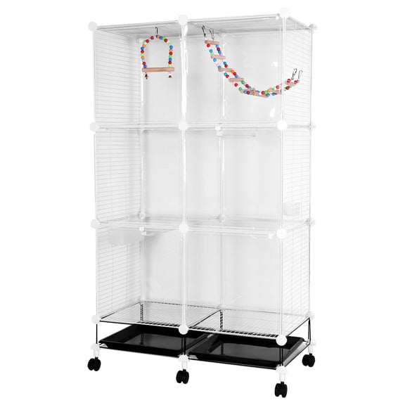 golytefs Bird Cage Universal Wheel Metal Parrot Cage with Stand Tray Swing Ladder (White)