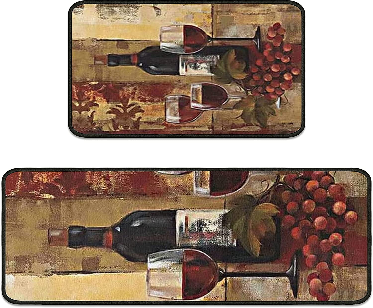 Black Kitchen Rugs Set of 2 Kitchen Floor Mats NonSlip Backing