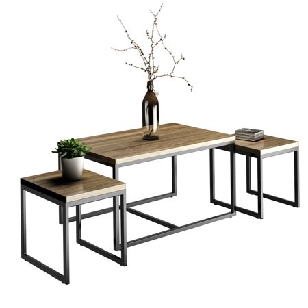 3 Piece Nesting Coffee & End Table Set Wood Modern Living ...