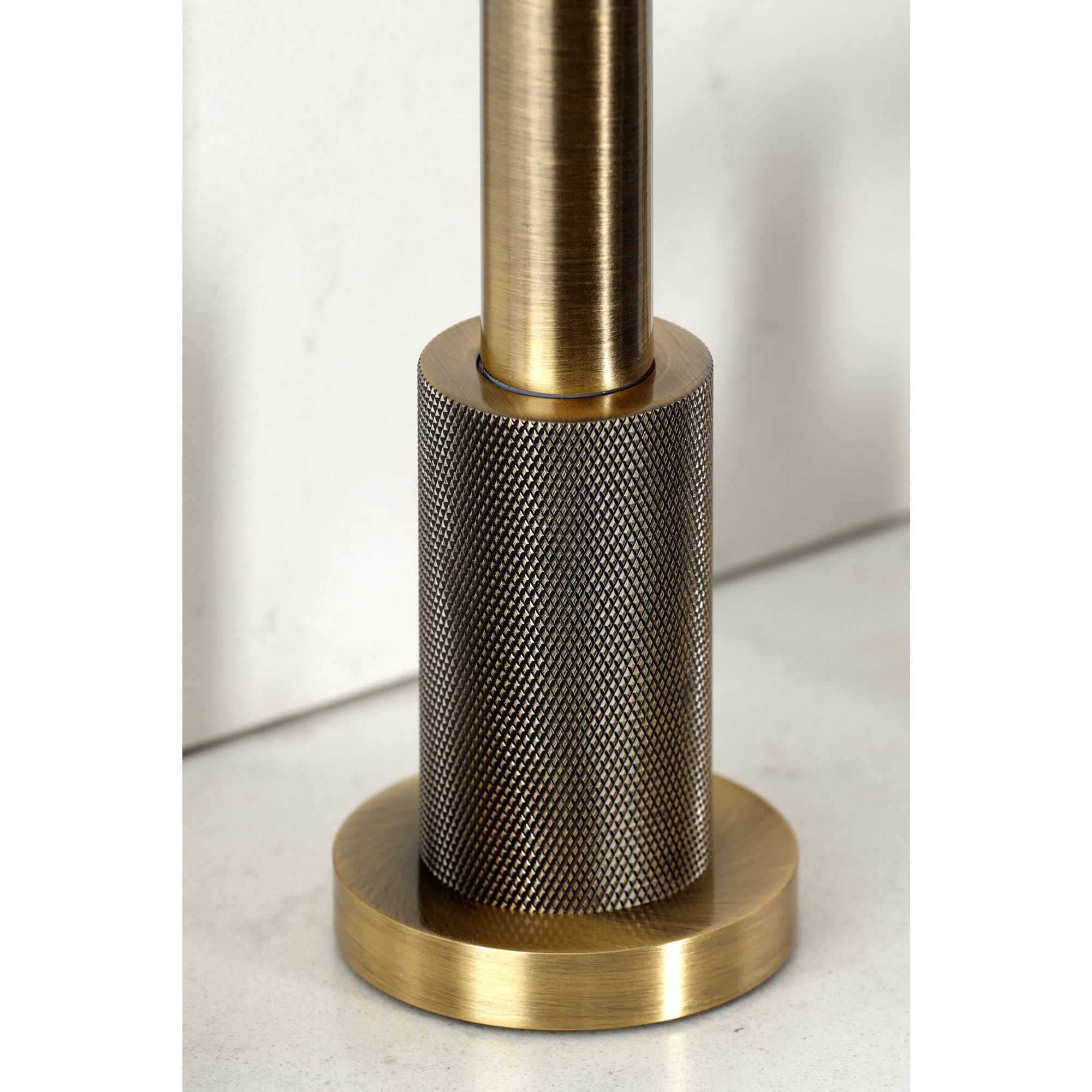 Kingston Brass KS8723KNLBS Convergent Double-Handle 4-Hole Widespread Kitchen Faucet with Knurled Handle 4-Hole and Brass Sprayer in Antique Brass