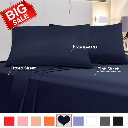 Allo Soft Microfiber Bed Set,4 Piece Sheet Set, Extra Soft, Wrinkle Resistant, Breathable - Deep Pocket Fitted Sheet (Navy, Queen) (Best Of Allo Allo)