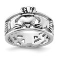 thumbnail image 1 of White Sterling Silver Ring Band Themed & Rhodium Antiqued Claddagh, 1 of 3