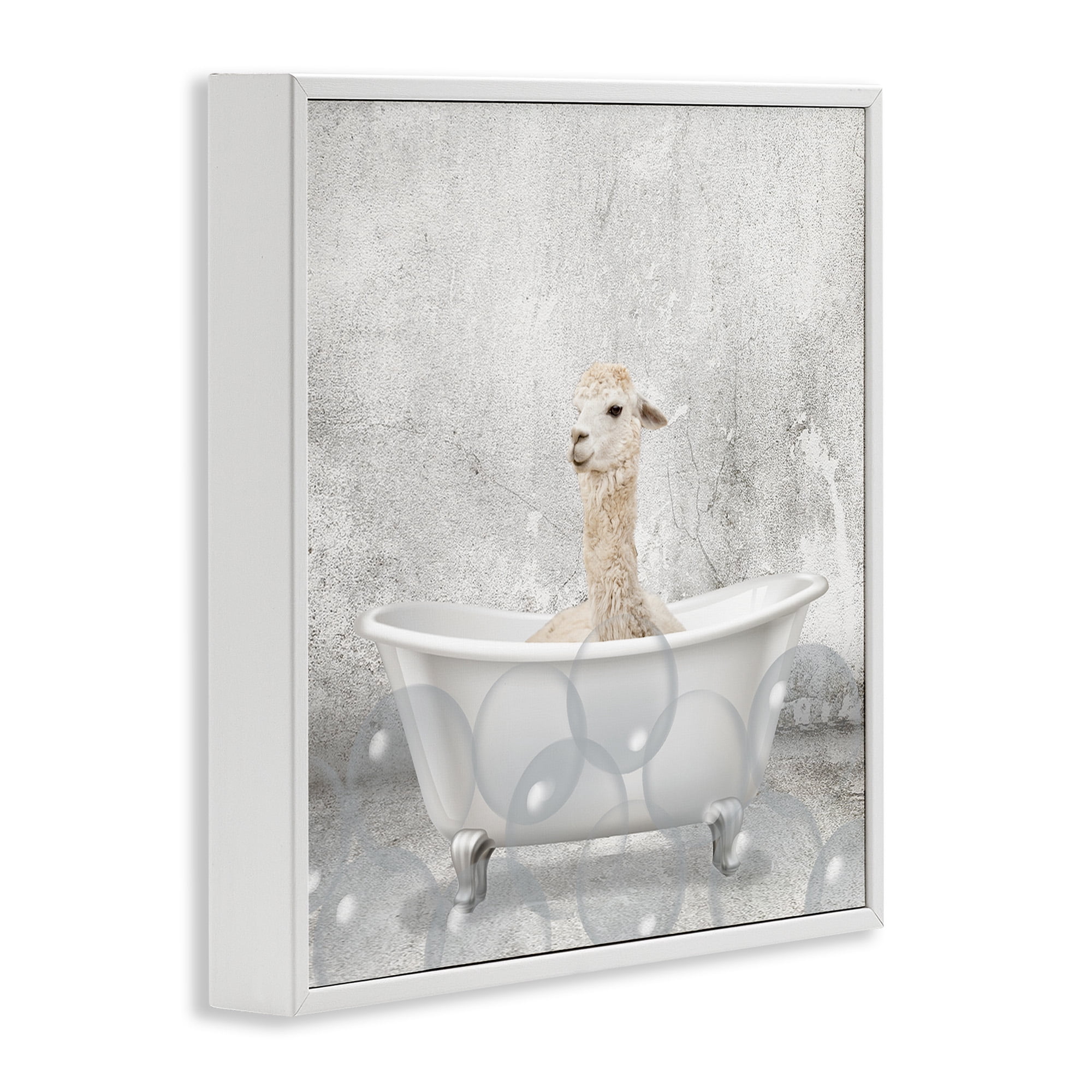 Stupell Industries Baby Llama Bath Time Animals & Insects Painting White Framed Art Print Wall Art, 24 x 24