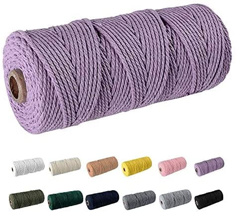 Home Bedroom Living Room Decorations Knitting Green Macrame Rope 3mm x 100m 4-Strand Twisted Natural Macrame Cotton Cord DIY Craft Cord Cotton Rope for Wall Hanging Crafts Macrame Cord 