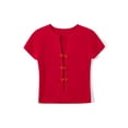thumbnail image 2 of Yunliwuli Women Short Sleeve Knit Tops Solid Color Plunging V-Neck Open Front Buckles Casual T-Shirts Summer Slim Fit Shirts Streetwear, 2 of 10