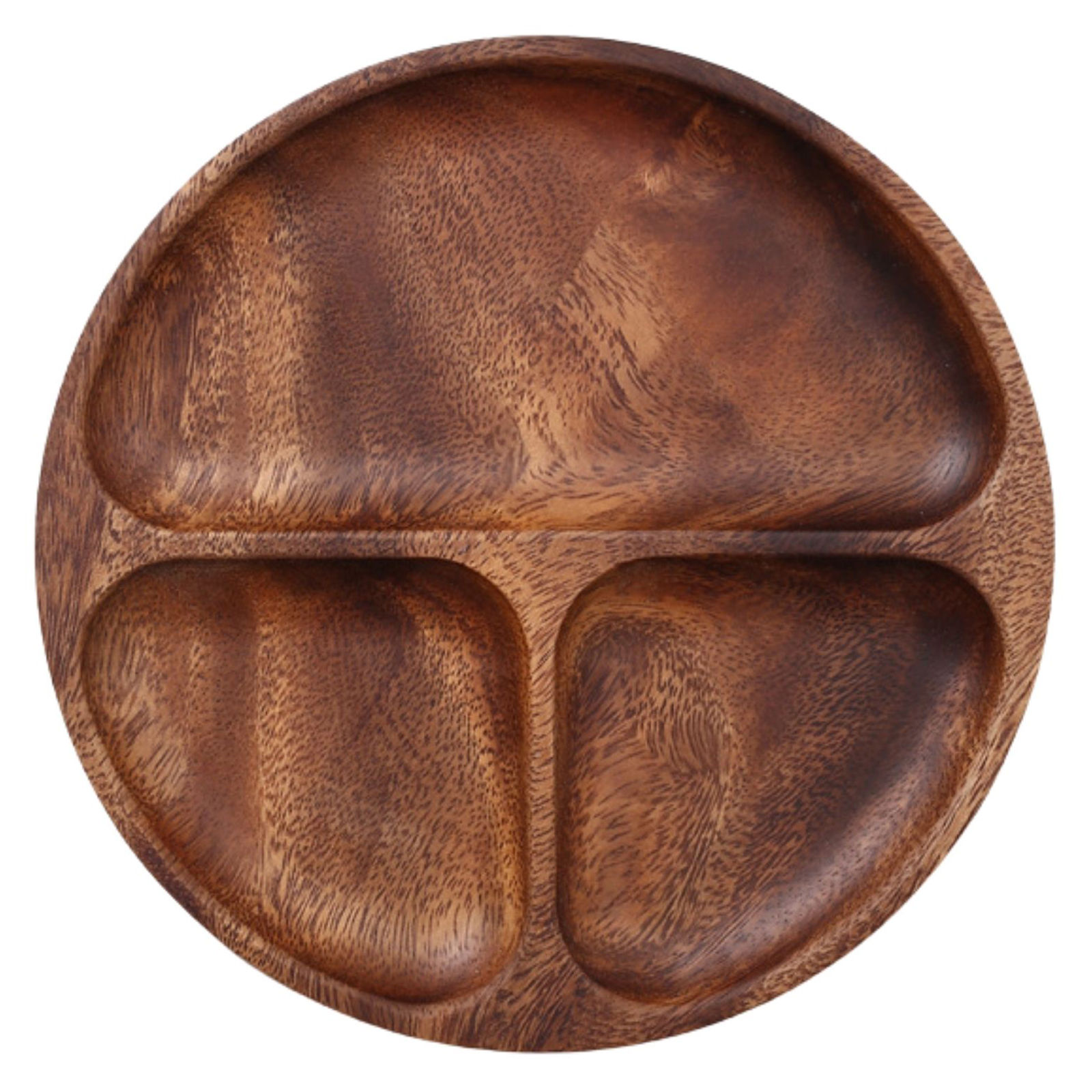 ROWGEE Walnut Wooden Fruit Trays With 3 Compartments,Handmade Wooden