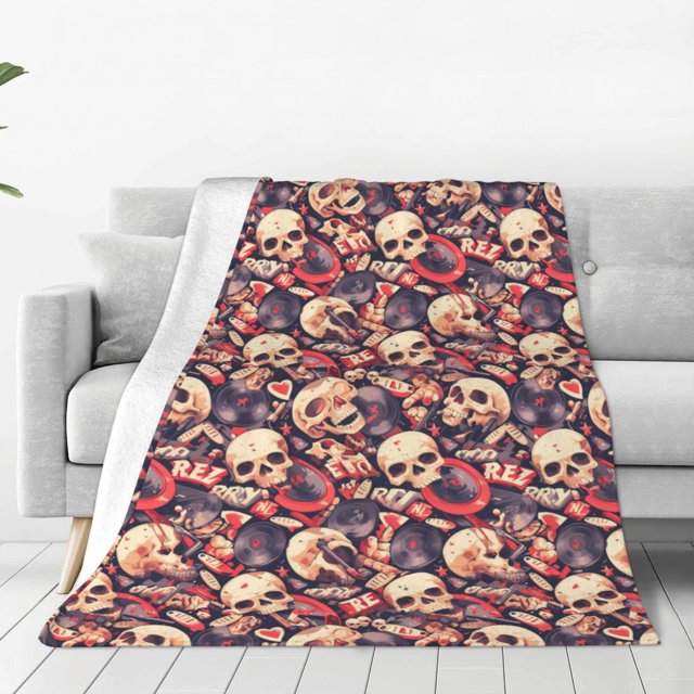 Balery Skull rock record artist Manta de Felpa Suave y Acogedora – Cobija de Franela Aterciopelada para Cama, Lavable y Cálida para Sofá, Mascotas, Transpirable-50"x40"