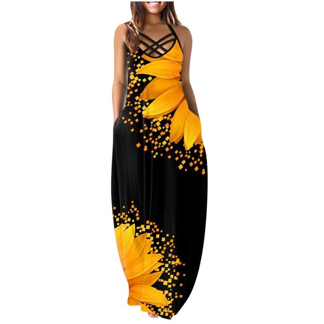 Vestidos Para Mujer Vestidos Casuales de Moda Cuello Redondo Estampado Sin Mangas Tirantes Vestido Tipo Jersey Odeerbi ODB154693