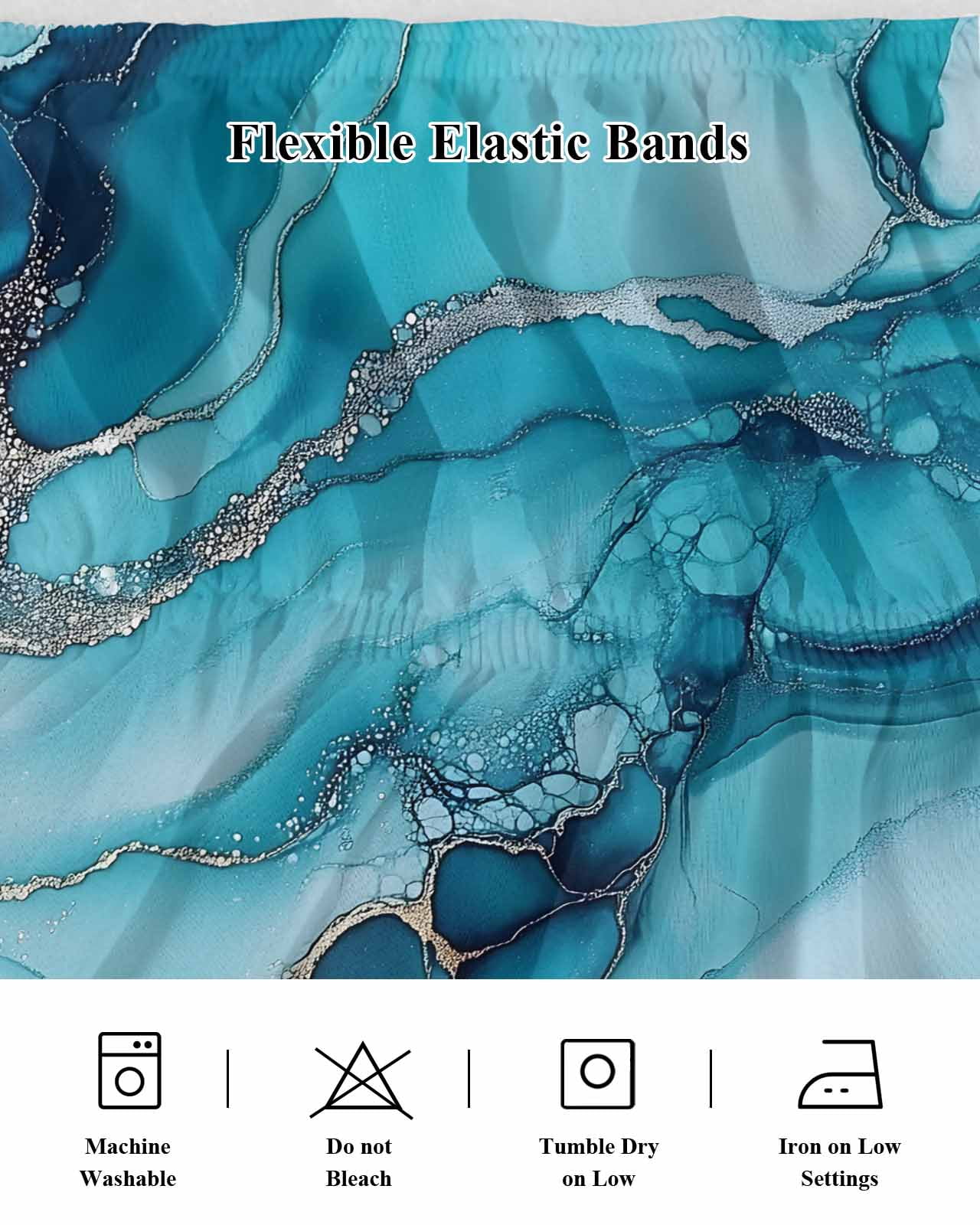 Turquoise Marble Bed Skirt California King Size 18" Drop Abstract Marble Ruffled Wrap Around Bed Skirts Adjustable Elastic Bedskirt Dust Ruffle for California King Size Bed